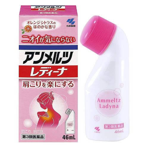「小林製薬 アンメルツレディーナ 46ml」は、有効成分の働きで、つらい肩こり、筋肉痛をしっかり和らげます。オレンジシトラスのほのかな香りで、ニオイを気にせず安心して使えます。手が汚れず使いやすいヨコ